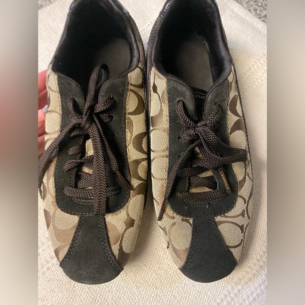 Coach Brown and Tan Signature Canvas Athletic Shoes